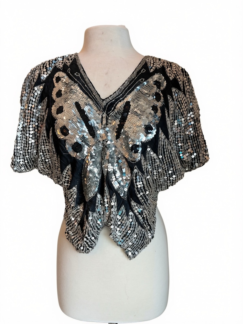 Silver Sequin Butterfly Cape Jacket - Royal
